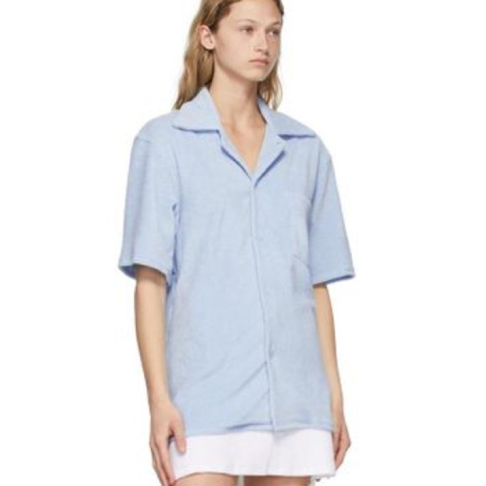 Gil Rodriguez Terry Tommy Bowling Shirt in Dusty Blue